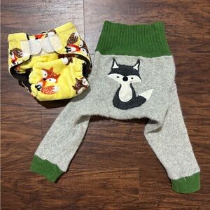Lil Hami’s All in One Fox Cloth Diaper with Fox Knit Baby Upcycled Pants Set